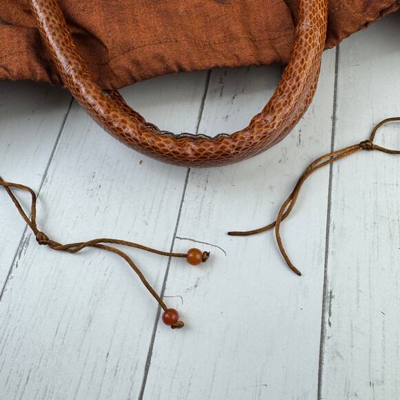 VTG Beirn Brown Cotton Raffia and Leather Trim Shoulder Tote Bag Hand Made - Picture 9 of 15